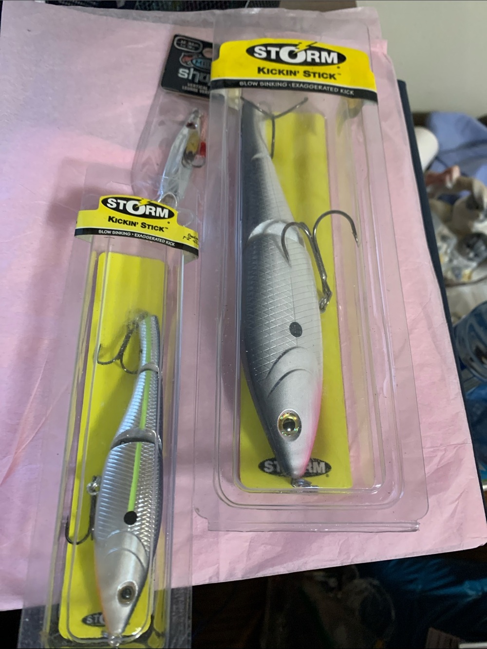 Storm Kickin' Stick Fishing Lures in Silver with Pink Accent plus 1 jig